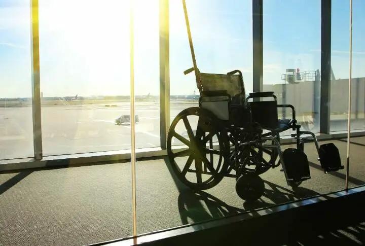 Wheelchair in airport terminal