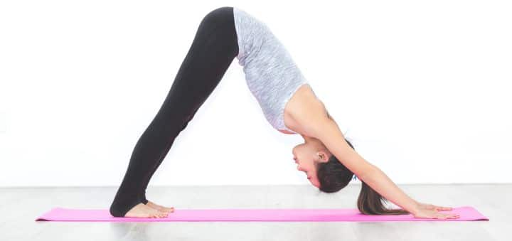 The downward facing dog or Adho Mukha Svanasana requires proper alignment of your shoulders, hands, head, and torso