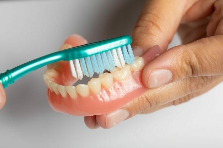 brushing dentures