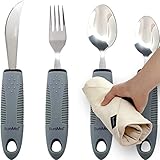 Adaptive Utensil Set - Arthritis Aid Silverware for Parkinsons, Hand  Tremors - Easy Grip for Shaking and Trembling Hands - Heavy Stainless Steel  Spoon, Fork, Serrated Knife - Non Weighted Holder 