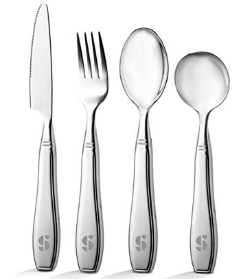 Adaptive Utensil Set - Arthritis Aid Silverware for Parkinsons, Hand  Tremors - Easy Grip for Shaking and Trembling Hands - Heavy Stainless Steel  Spoon, Fork, Serrated Knife - Non Weighted Holder 