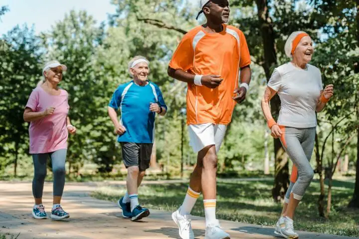 Elderly People Wearing Sports Shoes for Good Balance and Jogging