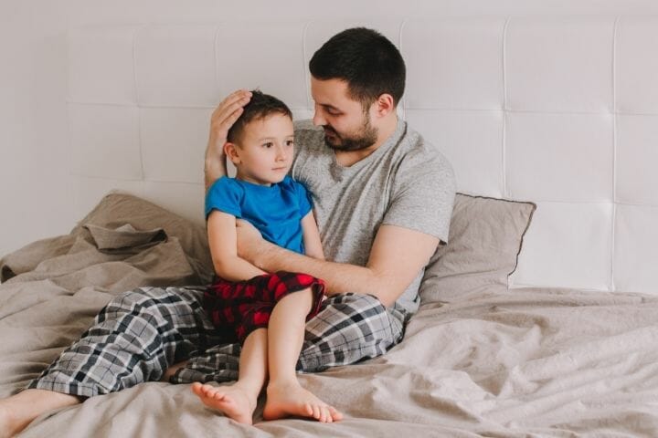 father and son talking