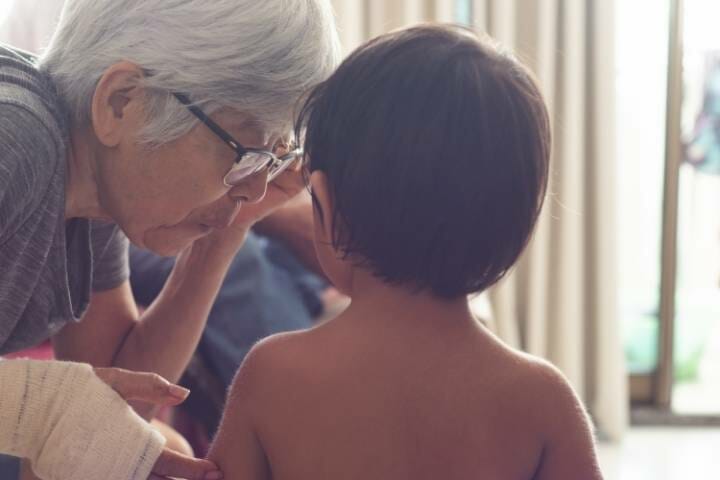 talking to her grandson