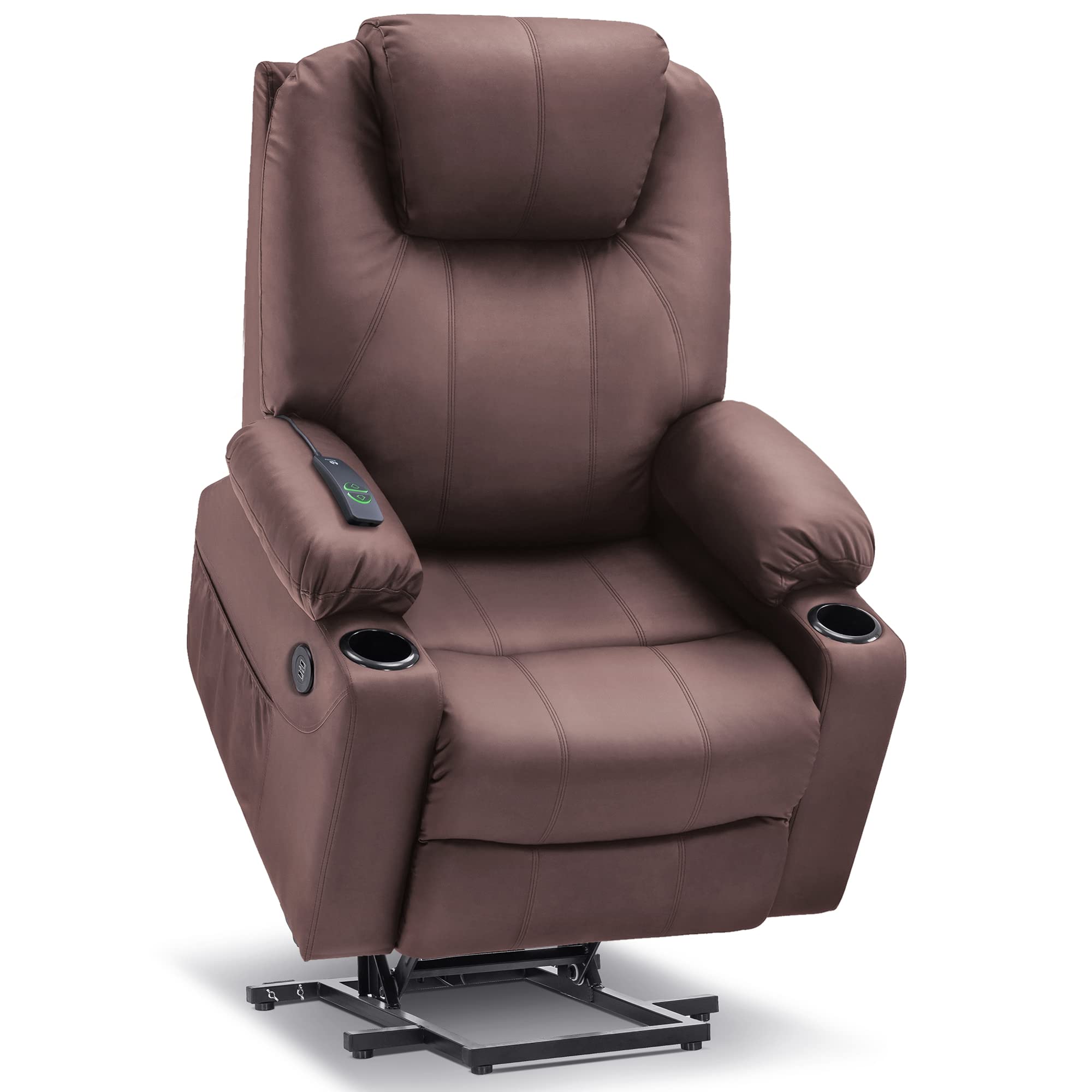 Best Riser Recliners Chairs MCombo Large Power Lift Recliner Chair Sofa with Massage and Heat for Big and Tall Elderly People, 3 Positions, Cup Holders, and USB Ports, Extended Footrest, Faux Leather 7516 (Large, Light Brown)