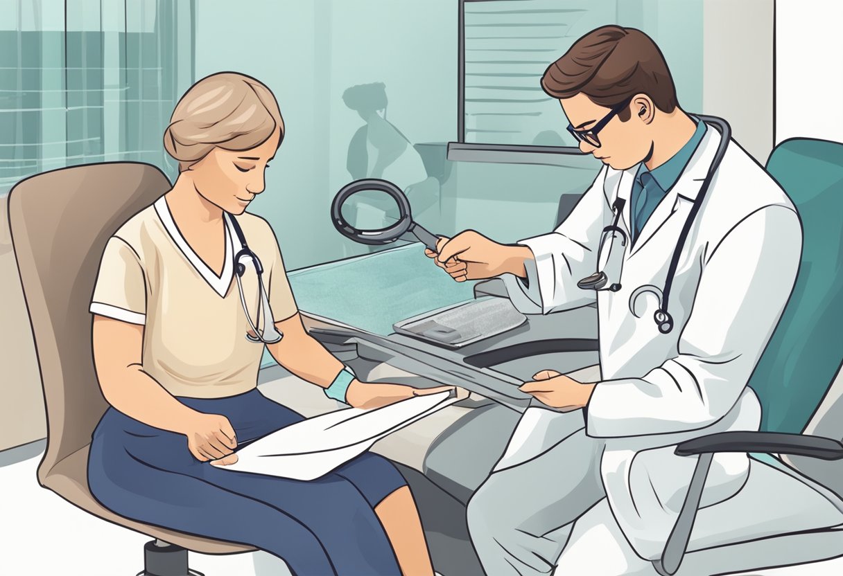 A doctor conducting a test for fibromyalgia on a patient with associated conditions