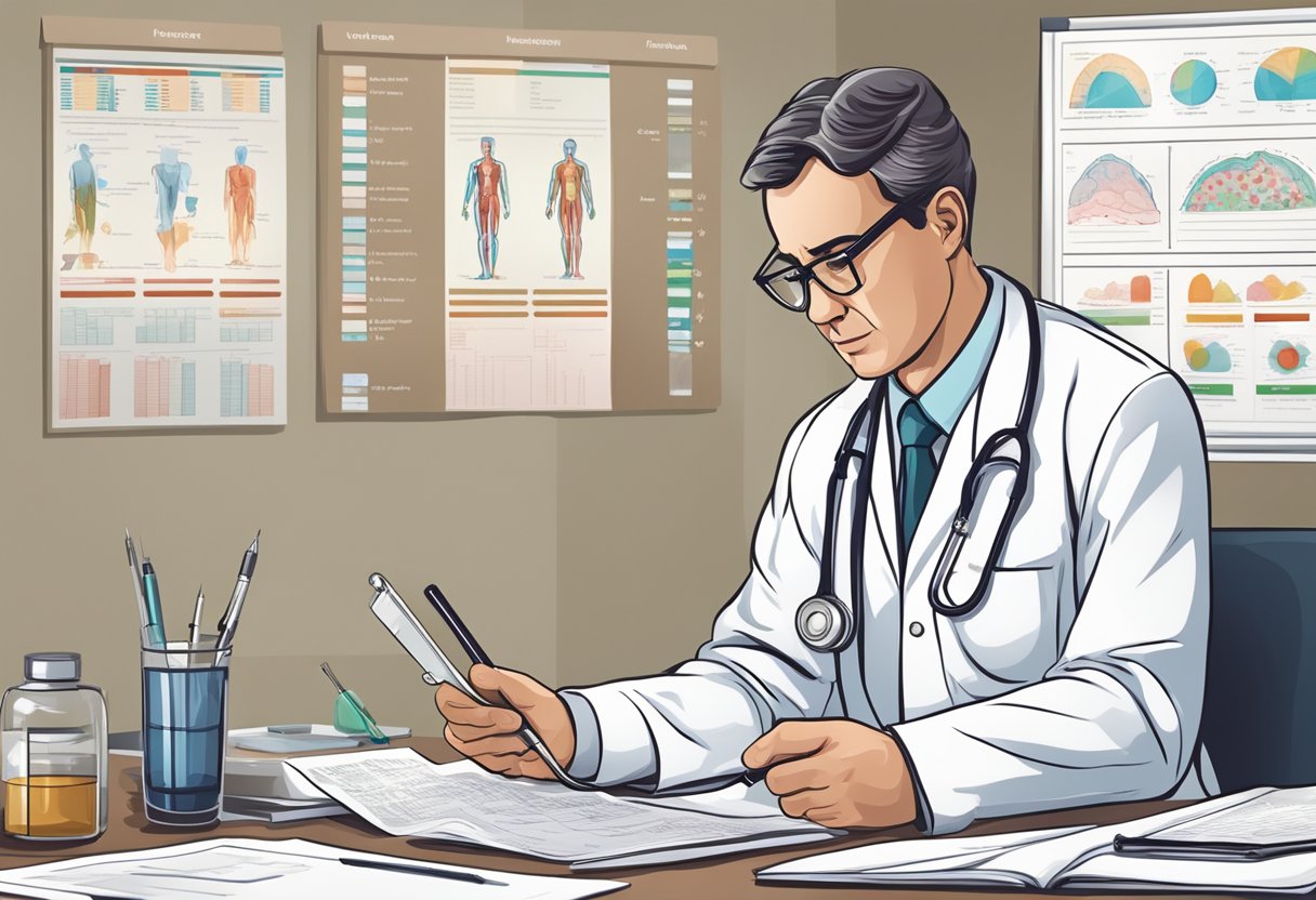 A doctor reviewing charts and treatment options for anemia and fibromyalgia