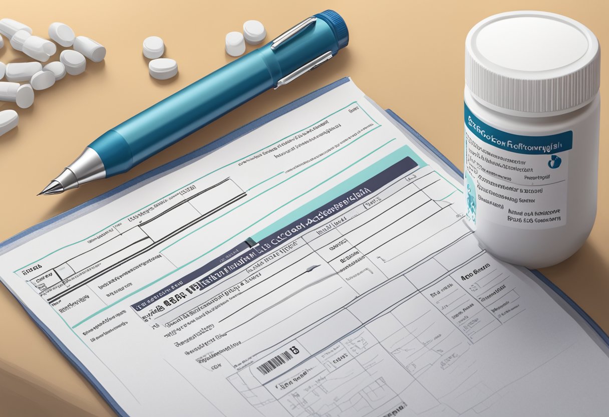 A bottle of baclofen sits on a table, next to a prescription pad and a pen. The label reads "Baclofen for fibromyalgia."