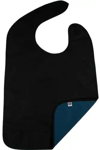 Shorewood Medical Adult Bib for Eating, Waterproof Clothing Protector with Crumb Catcher. Machine Washable (Black, Wide)