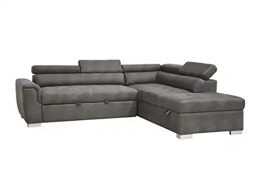 Acme Thelma Sectional Sleeper Sofa and Ottoman in Gray Polished Microfiber