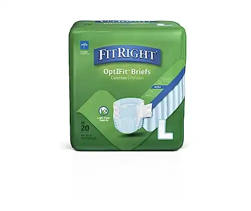 FitRight Ultra Adult Diapers, Disposable Incontinence Briefs with Tabs, Heavy Absorbency, Large, 44"-56", 4 packs of 20 (80 total)