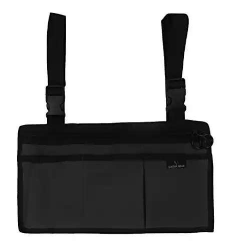 BENEFIT WEAR 5 Pocket Side-Pack Wheelchair, Walker or Scooter Bag with Key Rings | Wheelchair Armrest Accessories for Walker, Electric Scooter & Wheelchairs (Black)