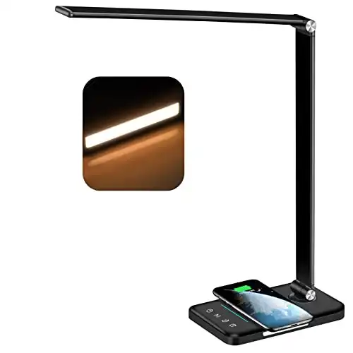 AFROG 8-in-1 4th Gen Multifunctional LED Desk Lamp with 10W Fast Wireless Charger,USB Charging Port,1200Lux Super Bright,5 Lighting Mode,7 Brightness 40 Min Timer,Night Light Function,5000K