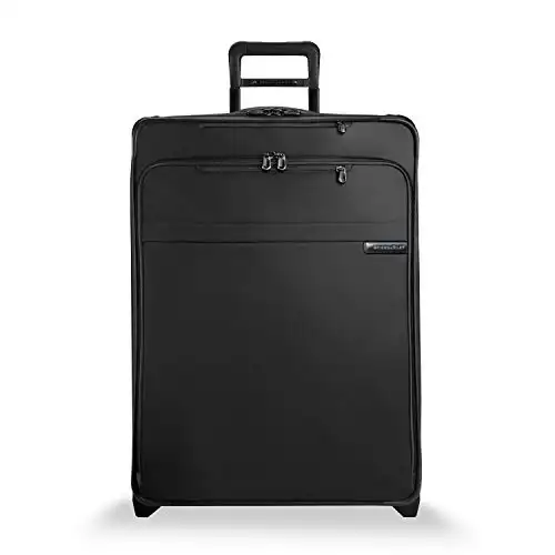 Briggs & Riley Baseline Softside Large Checked Luggage with wheels. Expandable 2-wheeled luggage with Compression Packing System, Black, 28 inch
