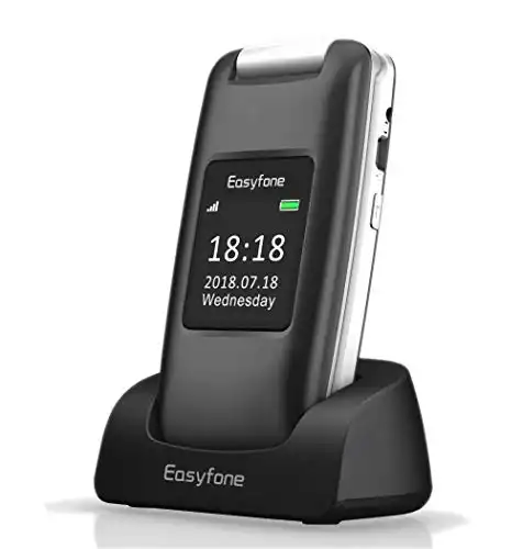 Easyfone T300 4G Unlocked Flip Cell Phone for Seniors, 2.4'' HD Display, Big Buttons, Clear Sound, SOS Button, SIM Card Included, 1500mAh Battery with a Charging Dock, FCC Certified (Dark)