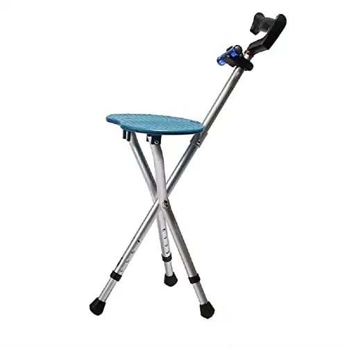 M-GYG Folding Canes with Seat Walking Stick Height Adjustment Cane Seat 500 Lbs Capacity Frosted Handle with Magnetic Therapy Stone Massage Crutches Stool Blue
