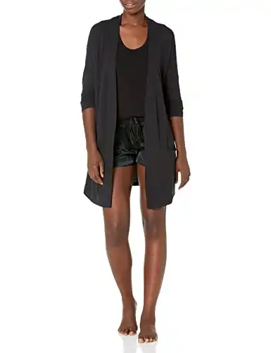Amazon Essentials Women's Relaxed-Fit Lightweight Lounge Terry Open-Front Cardigan, Black, X-Small