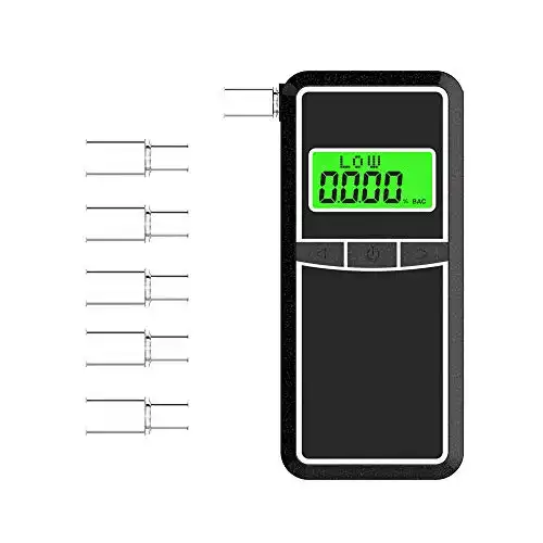 Breathalyzer, AHUIFT Professional Alcohol Tester, Portable Digital LCD Breathalyzer High-Accuracy Breath Alcohol Tester for Drivers Or Home Use with 5 Mouthpieces & a Storage Bag [FDA Certificatio...