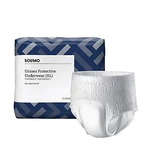 Amazon Brand - Solimo Incontinence Underwear for Men and Women, Overnight Absorbency, X-Large, 12 Count (Pack of 1)