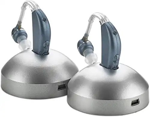 Digital Hearing Aids for Seniors - (Pair of 2) Personal Hearing Enhancement Behind-The-Ear BTE Aid PSAP Sound Amplifier, Rechargeable Digital Hearing Amplifier with All-Day Battery Life, Modern Blue