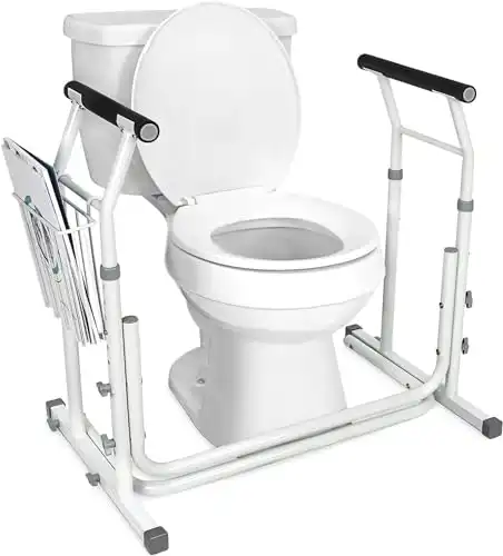 Vaunn Medical Bathroom Patented Height Adjustable Height Toilet Rail Grab Bar and Commode Safety Frame Handle