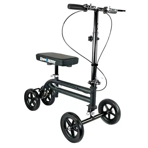 KneeRover Economy Knee Scooter Steerable Knee Walker for Adults for Foot Surgery, Broken Ankle, Foot Injuries - Foldable Knee Rover Scooter for Broken Foot Injured Leg Crutch with Dual Brakes (Black)