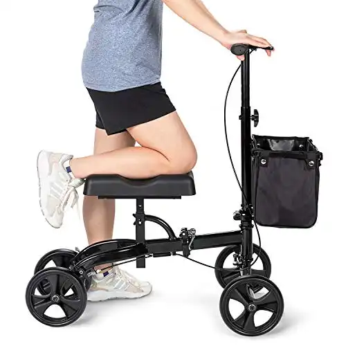 OasisSpace Steerable Knee Walker, Economy Knee Scooter for Foot Injuries Ankles Surgery (Black)