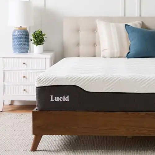 LUCID 12 Inch Hybrid Memory Foam Infused with Bamboo Charcoal and Aloe Vera-Encased Spring Support-Medium Plush Feel-Motion Isolation Mattress, Queen, White/Black