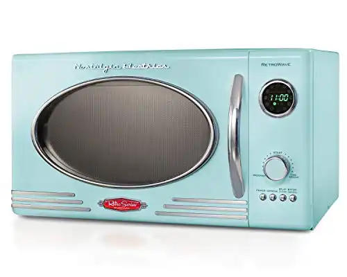 Nostalgia Retro Countertop Microwave Oven - Large 800-Watt - 0.9 cu ft - 12 Pre-Programmed Cooking Settings - Digital Clock - Kitchen Appliances - Aqua