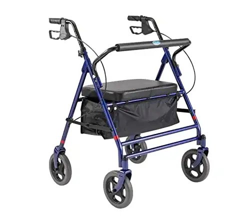 Invacare 66550 500 lb. Weight Capacity Bariatric Rollator with Flip-Up Padded Seat, Blue/Black