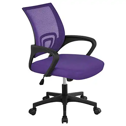 Yaheetech Office Chair Ergonomic Mesh Chair w/Lumbar Support Armrest Wheels Comfortable Racing Seat Adjustable Swivel Rolling Home Executive Mid Back Computer Chair for Adults, Purple