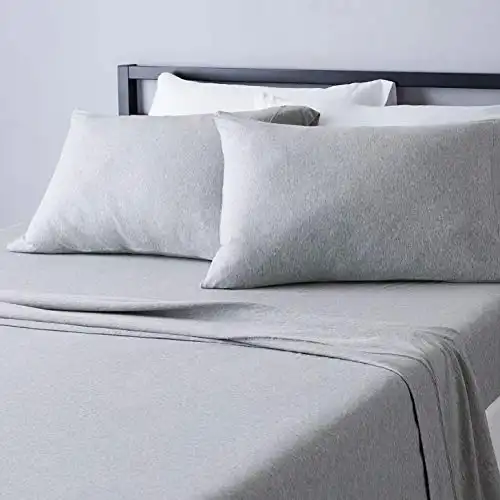 Amazon Basics Cotton Jersey 4-Piece Bed Sheet Set, Full, Light Gray, Solid