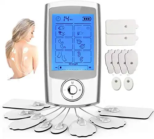 [16 Thicker Pads] NURSAL EMS TENS Unit Muscle Stimulator, 24 Modes Rechargeable Electric Pulse Muscle Massager for Pain Relief