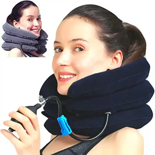 Cervical Neck Traction Device and Neck Brace by MEDIZED, Adjustable Neck Support and Neck Stretcher for Spine Alignment and Neck Pain Relief, USA Design (Blue (Short Velcro))