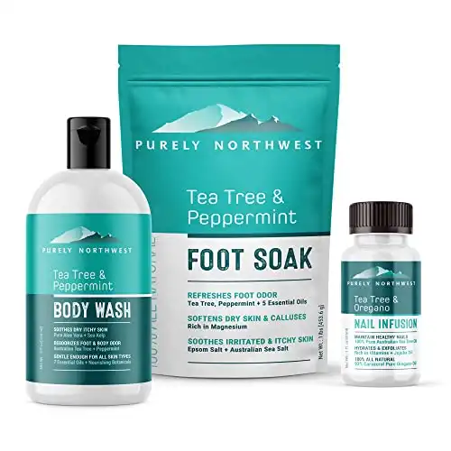 3 in 1 Professional Foot Spa Kit-with Tea Tree Foot & Body Soak-Tea Tree Body Wash & Nail Blend-Soothes Dry, Burning & Itchy Skin-Refreshes Unwanted Foot Odor-Restores Unhealthy Nails-Pure...