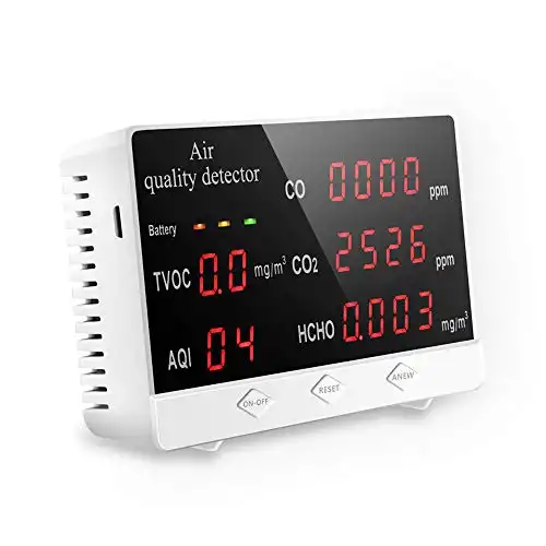 Air Quality Monitor Accurate Tester for CO2 Formaldehyde(HCHO) TVOC/AQI Multifunctional Air Gas Detector Real Time Data&Mean Value Recording for Home Office and Various Occasion.