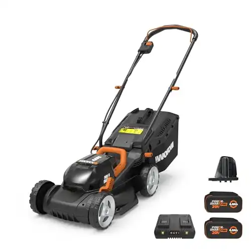 Worx 40V 14" Cordless Lawn Mower for Small Yards, 2-in-1 Battery Lawn Mower Cuts Quietly, Compact & Lightweight Lawn Mower with 6-Position Height Adjustment WG779 – 2 Batteries & Charge...