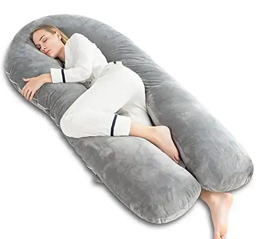 AngQi Pregnancy Body Pillow with Gray Velvet Cover, U Shaped Full Body Pillow Maternity Pillow