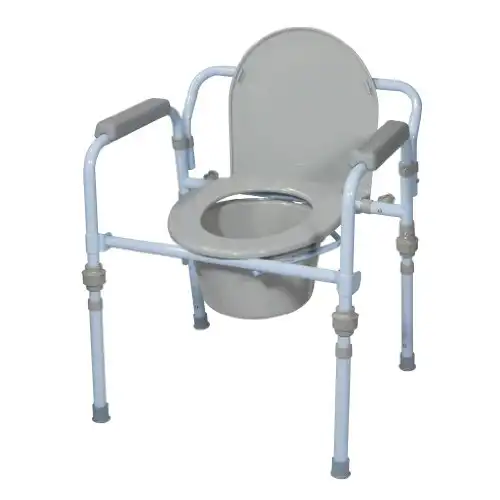 Drive Medical Folding Bedside Commode Seat with Commode Bucket and Splash Guard, Powder Blue