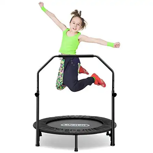 beiens 40 Inch Foldable Mini Rebounder with Adjustable Foam Handle and Safety Pad, Indoor Outdoor Exercise Rebounder for Adults Kids Body Fitness Training Workouts, Max Load 250lbs (Black)