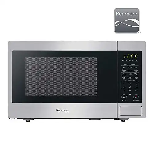 Kenmore 70923 0.9 cu. ft Small Compact 900 Watts Countertop Microwave with 10 Power Settings, 12 Heating Presets, Removable Turntable ADA Compliant, Stainless Steel
