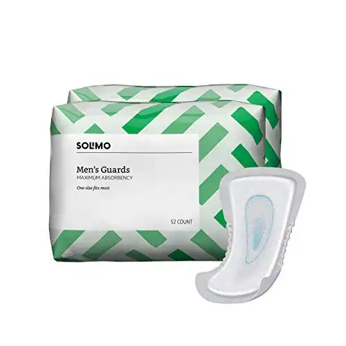 Amazon Brand - Solimo Incontinence Guards for Men, Maximum Absorbency, 104 Count, 2 Packs of 52, White