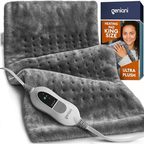 GENIANI King Size Heating Pad for Back Pain & Cramps Relief, FSA HSA Eligible, Auto Shut Off, Machine Washable, Moist Heat Pad for Neck & Shoulder, Knee, Leg, Heat Patches, Tabby Gray 12'...