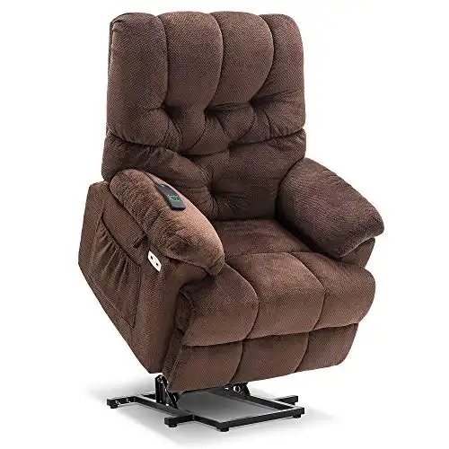 MCombo Medium Power Lift Recliner Chair Sofa with Extra Wide Footrest for Elderly People, Fabric 7575 (Brown)