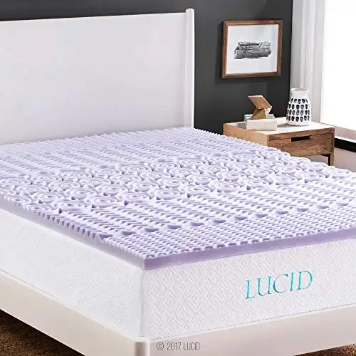 Lucid 2 Inch Mattress Topper Queen – Memory Foam Mattress Topper Queen – 5 Zone Lavender Infusion – CertiPur Certified Foam