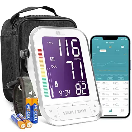 1 BY ONE Bluetooth Blood Pressure Monitor with Cuff for Home Use, Digital BP Monitor Upper Arm Pressure Machine, 120 Groups Memory, 4.7 inch Display, Cloud Storage, Batteries Included