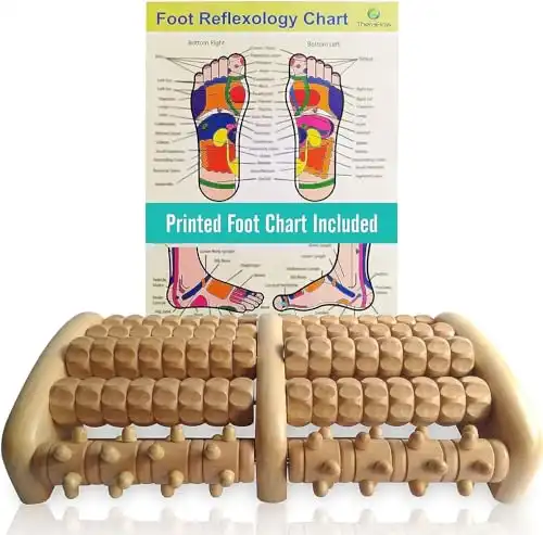 TheraFlow Foot Massager for Plantar Fasciitis Relief - Foot Roller for Foot Pain Relief Massage, Neuropathy, Heel Pain - Relaxation Gifts for Women, Men, Reflexology Tool - Wooden (New Large)