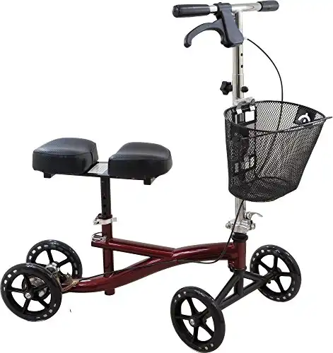 Roscoe Medical Knee Walker Scooter for Adults for Foot Surgery, Foldable Leg Scooter for Broken Foot, All Terrain Adjustable Knee Crutch Scooter, Burgundy