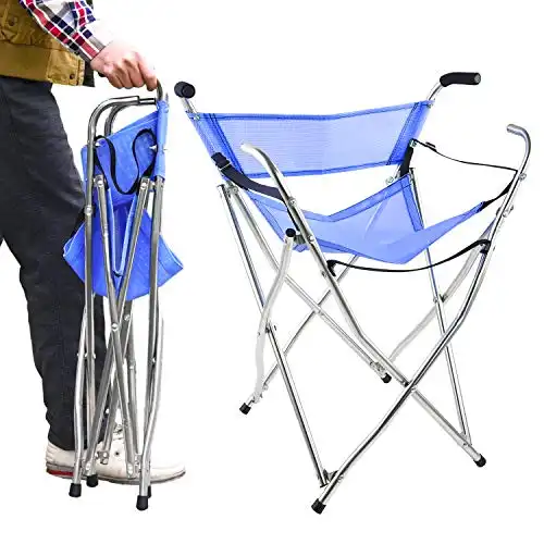 Freshore® Walking Stick Folding Cane Seat for Women/Men with Heavy Duty - Walker Chair Bench Camping Travel Stool 2 Handle with 4 Legs (for Standard Figure)