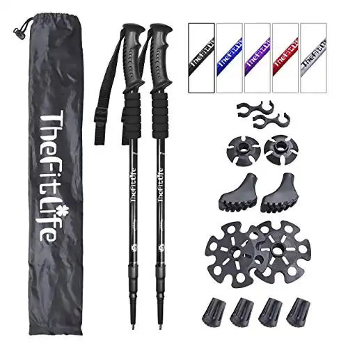 TheFitLife Nordic Walking Trekking Poles - 2 Sticks with Anti-Shock and Quick Lock System, Telescopic, Collapsible, Ultralight for Hiking, Camping, Mountaining, Backpacking, Walking, Trekking